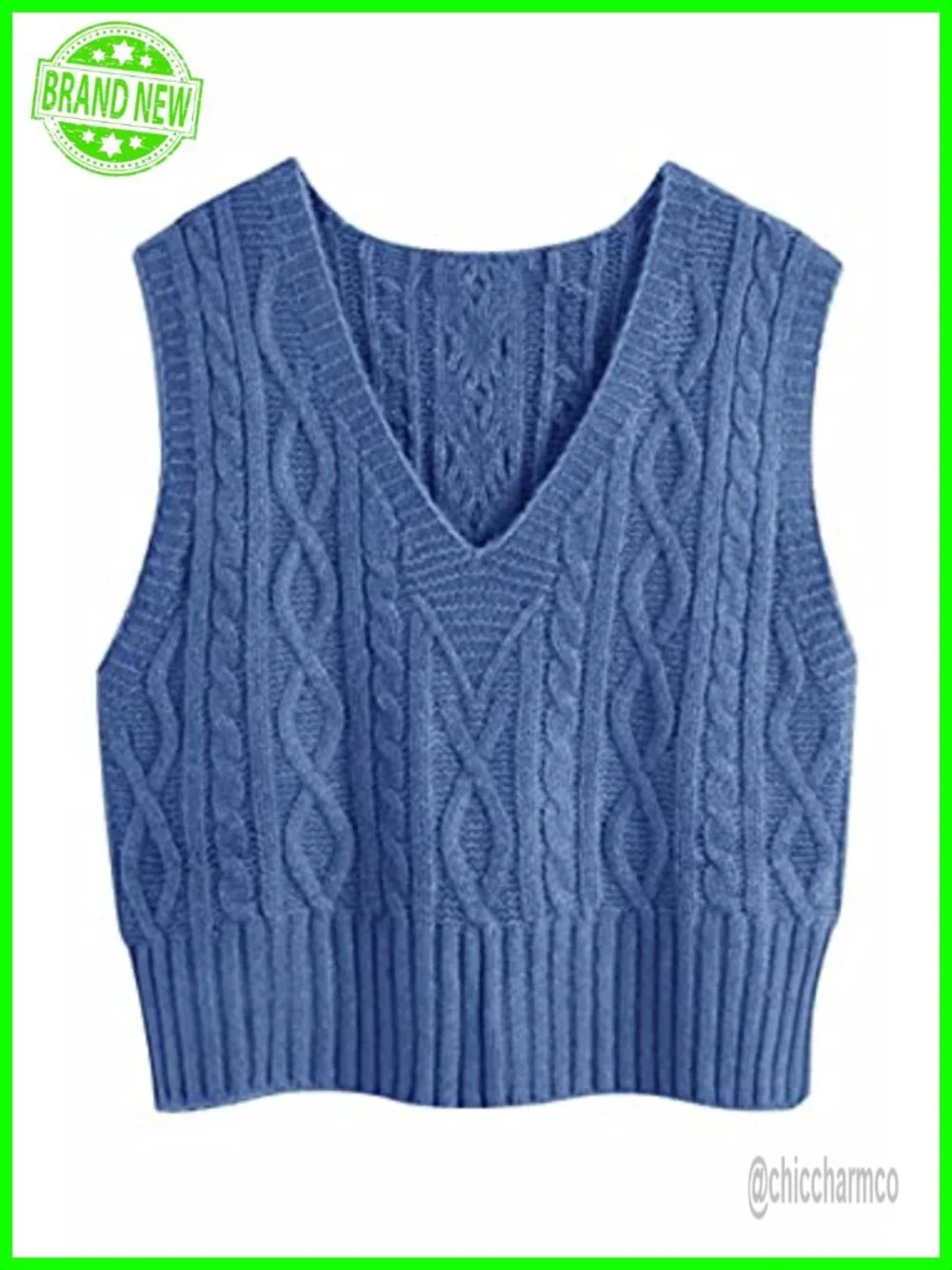 Women's V-Neck Cable Knit Vest Pullover Sleeveless Sweater Tank Top